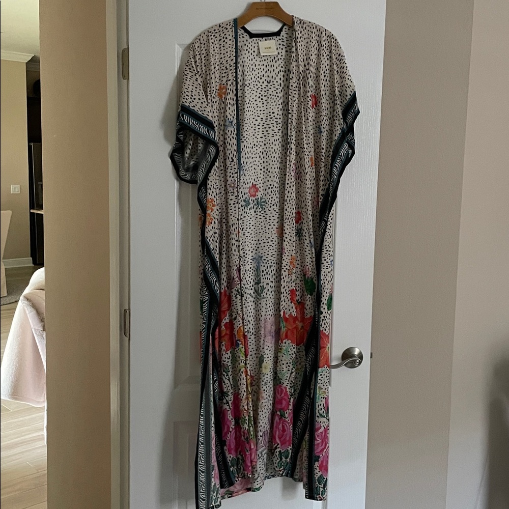 Anthropologie Maeve Polka Dot Kimono with Black and Floral Accents